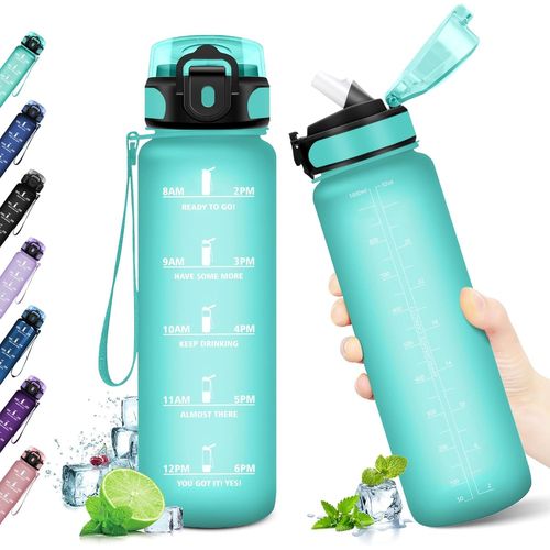 Eryi-Gourde 1l, Bouteille D'eau, Gourde Paille, Étanche & Réutilisable, Gourde Sport Avec Marqueur De Temps, Gourde Motivation Pour Enfant, Adulte, Cyclisme, Bureau, L'école, Camping