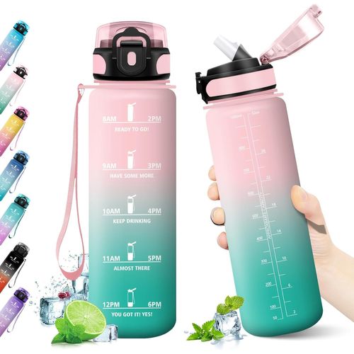 Eryi-Gourde 1l, Bouteille D'eau, Gourde Paille, Étanche & Réutilisable, Gourde Sport Avec Marqueur De Temps, Gourde Motivation Pour Enfant, Adulte, Cyclisme, Bureau, L'école, Camping