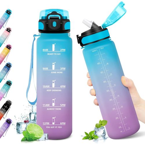 Eryi-Gourde 1l, Bouteille D'eau, Gourde Paille, Étanche & Réutilisable, Gourde Sport Avec Marqueur De Temps, Gourde Motivation Pour Enfant, Adulte, Cyclisme, Bureau, L'école, Camping