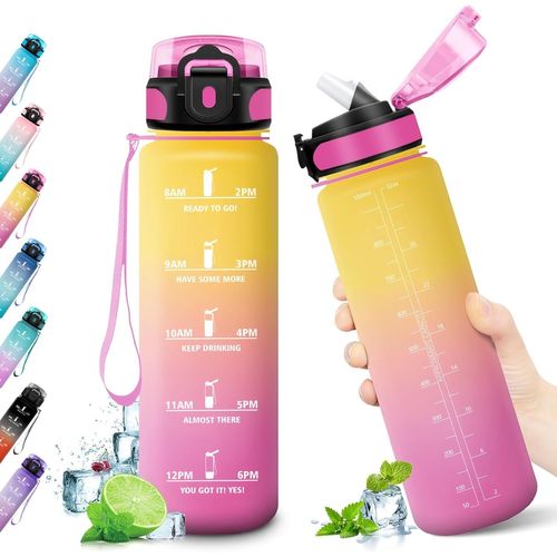 Eryi-Gourde 1l, Bouteille D'eau, Gourde Paille, Étanche & Réutilisable, Gourde Sport Avec Marqueur De Temps, Gourde Motivation Pour Enfant, Adulte, Cyclisme, Bureau, L'école, Camping