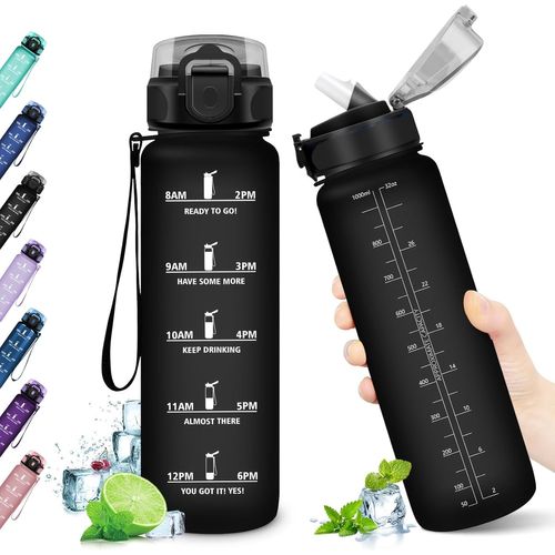 Eryi-Gourde 1l, Bouteille D'eau, Gourde Paille, Étanche & Réutilisable, Gourde Sport Avec Marqueur De Temps, Gourde Motivation Pour Enfant, Adulte, Cyclisme, Bureau, L'école, Camping