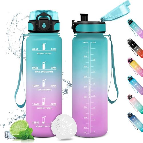Eryi-Gourde 1l, Gourde Motivation, Étanche & Réutilisable, Gourde Sport Avec Filtre Et Marqueur De Temps, Sans Bpa, Bouteille D'eau Pour Enfant, Adulte, Cyclisme, Bureau, L'école, Camping, Sport