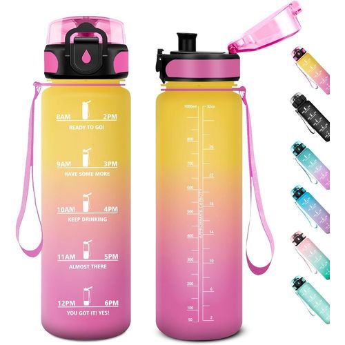 Eryi-Gourde Sport 1l, Gourde Gym Sans Bpa, Étanche Et Réutilisable, Bouteille D'eau Avec Marqueur De Temps Et Filtre, Gourdes Pour Enfant, Adulte, Garçon, Fille, L'école, Camping, Gym, Sport, Yoga