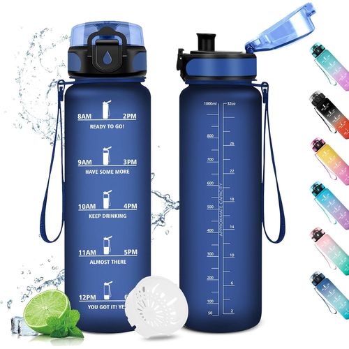 Eryi-Gourde 1l, Gourde Sport, Étanche & Réutilisable, Bouteille D'eau Avec Marqueur De Temps Et Filtre, Sans Bpa, Water Bottle Pour Enfant & Adulte, L'école, Cyclisme, Voyage, Camping, Yoga, Sport