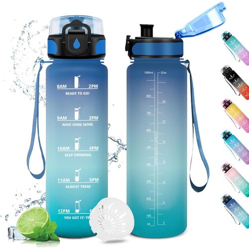 Eryi-Gourde 1l, Gourde Motivation 1l, Étanche & Réutilisable, Gourde Sport Avec Filtre Et Marqueur De Temps, Gourde Sans Bpa, Pour Enfant, Adulte, Cyclisme, Bureau, L'école, Camping, Gym, Sport