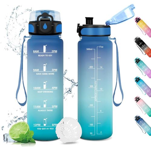 Eryi-Gourde 500ml Enfant, Étanche & Réutilisable, Gourde Sport Avec Filtre Et Marqueur De Temps, Sans Bpa, Gourde Motivation Pour Enfant, Adulte, Cyclisme, Bureau, L'école, Camping, Yoga, Sport, Gym