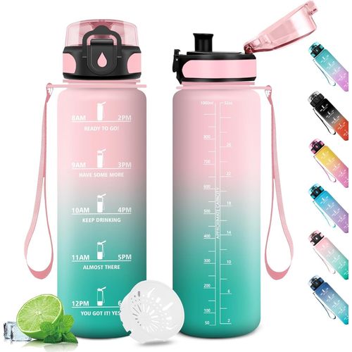 Eryi-Gourde 1l, Bouteille D'eau Enfant, Sans Bpa, Étanche & Réutilisable, Gourde Sport Avec Filtre Et Marqueur De Temps, Gourde Motivation Pour Enfant, Adulte, Cyclisme, Bureau, L'école, Camping, Yog