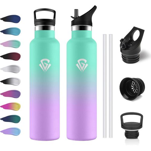 Eryi-Gourde Inox 1l, Bouteille En Acier Inoxydable, Gourde Isotherme Avec Paille, Étanche & Réutilisable, Sans Bpa, Bouteille D'eau Isolée, Gourde Pour Enfant, Adultes, École, Alpinisme, Extérieur