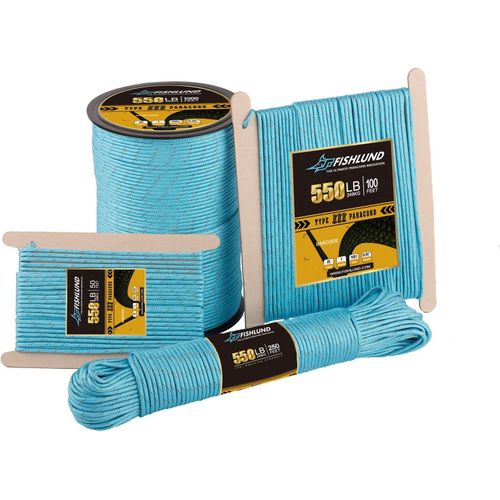 Eryi-Paracorde Réfléchissante De Type Iii À 7 Brins - Corde De Parachute En Nylon Haute Résistance Pour Camping, Survie, Pêche, Tactique Et Randonnée - Bleu Lac - 250 Kg