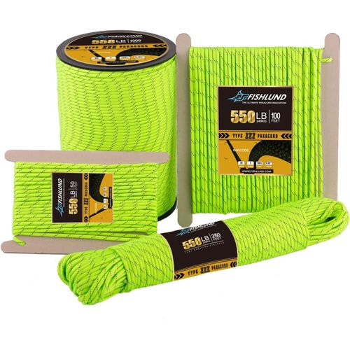 Eryi-Paracorde Réfléchissante De Type Iii À 7 Brins - Corde De Parachute En Nylon Haute Résistance Pour Camping, Survie, Pêche, Tactique Et Randonnée - Vert Fluo - 250 Kg
