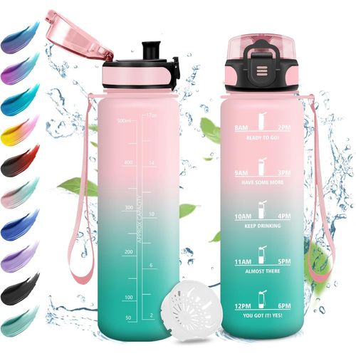 Eryi-Bouteille 500ml, Étanche Et Réutilisable,Gourde Avec Filtre, Gourde Marqueur De Temps, Gourde Motivation, Bouteille D'eau Pour Enfant, Adultes, Sport, Sport De Plein Air, Camping, L'école, Yoga