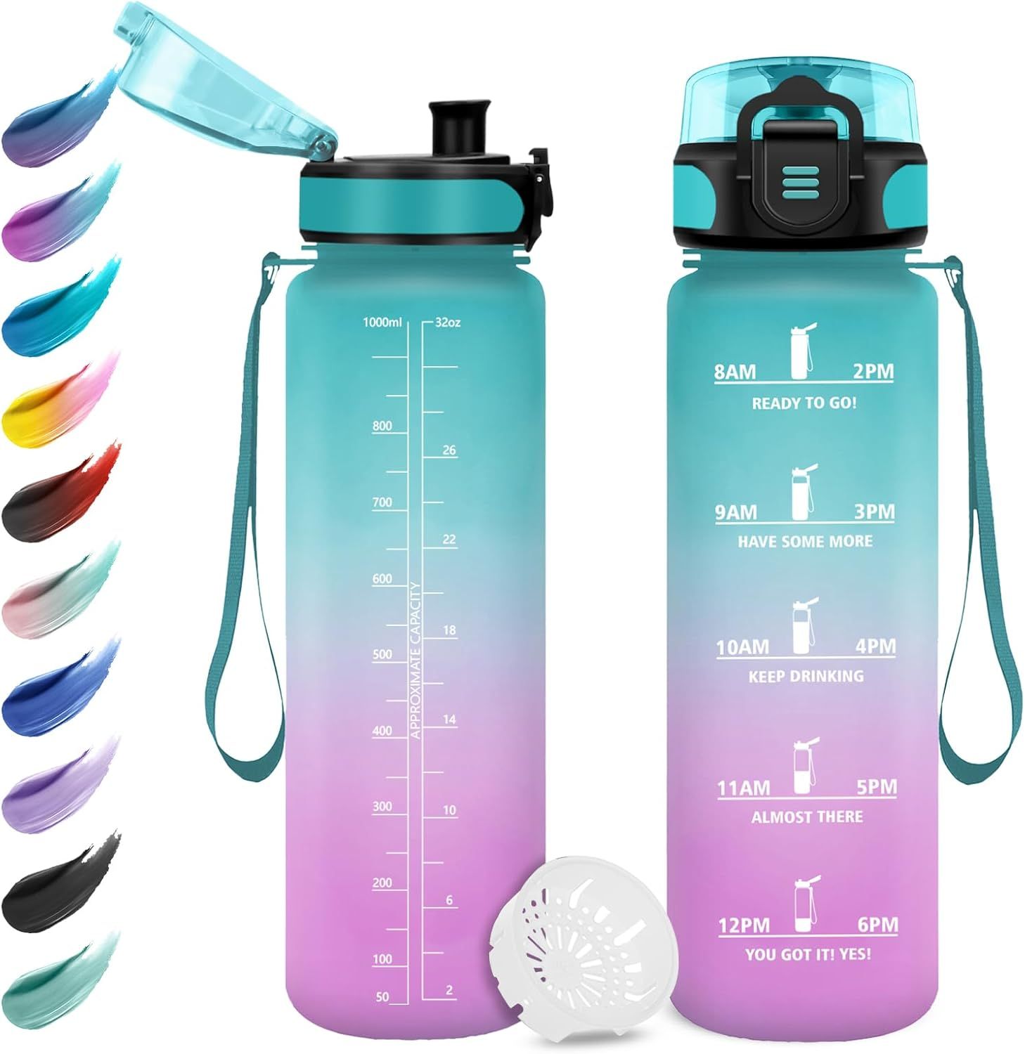 Eryi-Bouteille D`Eau 1l, Bouteille D'eau Sport, Gourde Avec Filtre, Gourde Marqueur De Temps, Gourde Motivation, Étanche Et Réutilisable, Bouteille Pour Adulte, Voyage, L'école, Bureau, Course À Pied