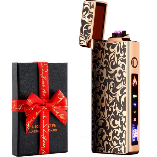 ERYI-\U2013 Briquet Électrique Personnalisable, Résistant Au Vent, Rechargeable Par Usb, Double Arc, Pour Le Camping, Cadeau De La Saint-Valentin (Nature)