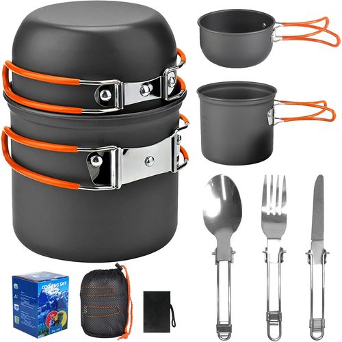 Eryi-Ensemble De Réchaud De Camping, Ustensiles De Cuisine En Plein Air, Batterie De Cuisine De Camping Pour 1-2 Personnes, Pour Camping, Cuisine En Plein Air, Randonnée, Voyages