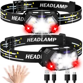 Eryi-Lampe Frontale Led(2 Pièces/1 Pièce), High Lumens Torche Frontale Puissante, Piles Comprennent, Multiples Modes D'éclairage, Ipx5 Étanche Pour Camping, Jogging, Pêche