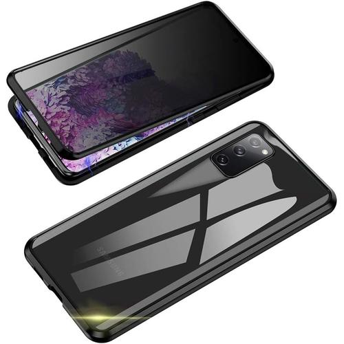 Coque Anti Espion Pour Samsung Galaxy S20 Fe, Coque De Protection À 360 Degrés, Coque Anti Espion En Verre Trempé, Coque Anti Espion En Métal À Adsorption Magnétique Pour Samsung S20fe Noir