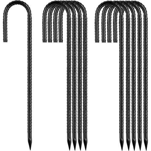 Eryi-Lot De 10 Piquets D'ancrage Au Sol Noirs De 30 Cm De Long - Crochets En J - En Métal Solide - Anti-Rouille - Pour Trampoline, Tente, Jardin, Camping, Plein Air - Conduites D'eau Solides