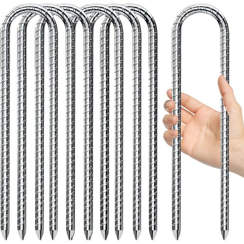 Eryi-Lot De 7 Piquets De Tente En Métal Très Résistant, 30,5 Cm, Piquets D'ancrage En Acier Galvanisé En Forme De U Pour Camping, Trampoline, Filet De Football, Balançoire, Auvents, Tonnelle