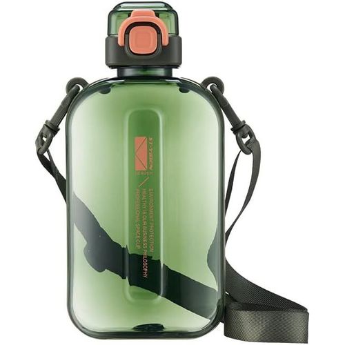 Eryi-Bouteille D'eau Plate De 750 Ml, Bouteille D'eau De Sport Pour L'extérieur Avec Bouchon À Ouverture En Un Clic, Bouteille De Voyage Avec Marqueur De Temps Et Sangle Pour Sport Et Fitness (Vert)