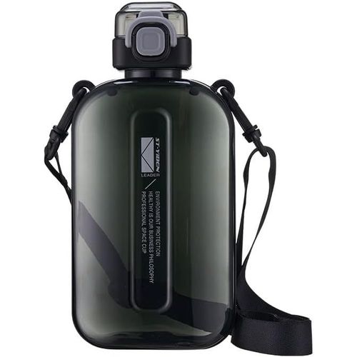 Eryi-Bouteille D'eau Plate De 750 Ml, Bouteille D'eau De Sport Pour L'extérieur Avec Bouchon À Ouverture En Un Clic, Bouteille De Voyage Avec Marqueur De Temps Et Sangle Pour Sport Et Fitness (Noir)