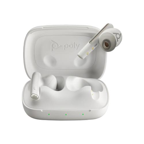 Poly Voyager Free 60 UC - Écouteurs sans fil avec micro - intra-auriculaire - Bluetooth - Suppresseur de bruit actif - USB-C via un adaptateur Bluetooth - blanc sable - certifié Zoom