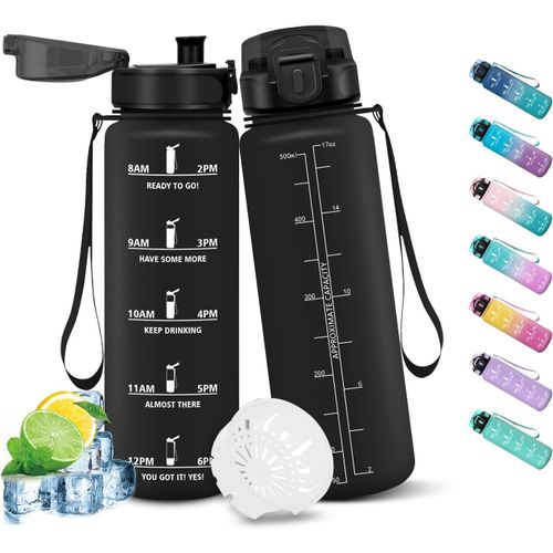 Eryi-Gourde Sport, 500ml Étanche & Réutilisable, Bouteille, Motivation Avec Filtre Gourde, Bouteille D'eau, Gourdes Pour Running, École, Bureau