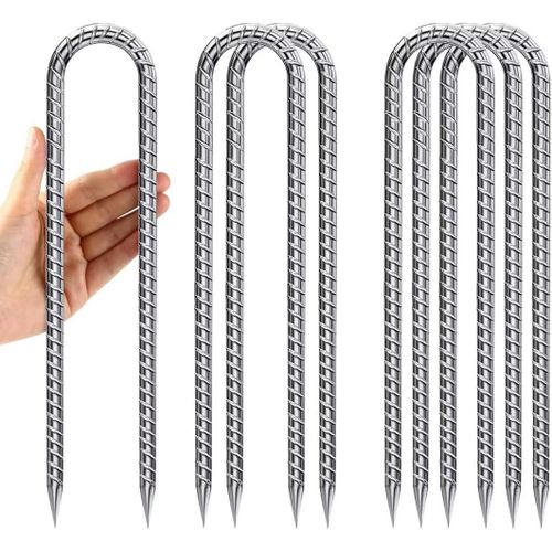 Eryi-Lot De 6 Piquets D'ancrage Au Sol En Forme De U Pour Trampoline - 30 Cm - Galvanisés - Piquets Stables - Crochets En Métal Pour Camping, Sécurisation De Clôture, Tentes, Jardinage, Etc