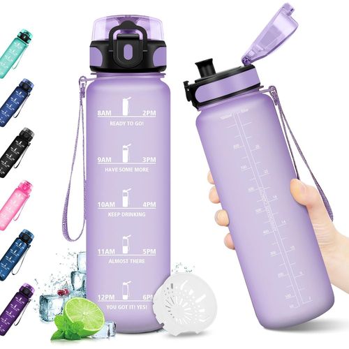 Eryi-Gourde 1l, Gourde Sport, Étanche & Réutilisable, Bouteille D'eau Avec Marqueur De Temps Et Filtre, Sans Bpa, Water Bottle Pour Enfant & Adulte, L'école, Cyclisme, Voyage, Camping