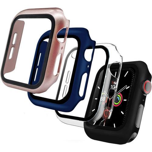 4 Pièces Coque Apple Watch Series 6 5 4 40mm Compatible Avec Apple Watch Se Coque Protection Écran 4 Coloris Noir Transparent Or Rose Bleu