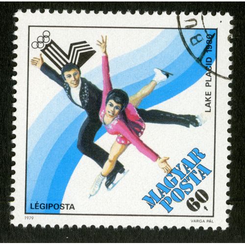 Timbre Oblitéré Magyar Posta, Lake Placid 1980, Légiposta 1979, 60 F