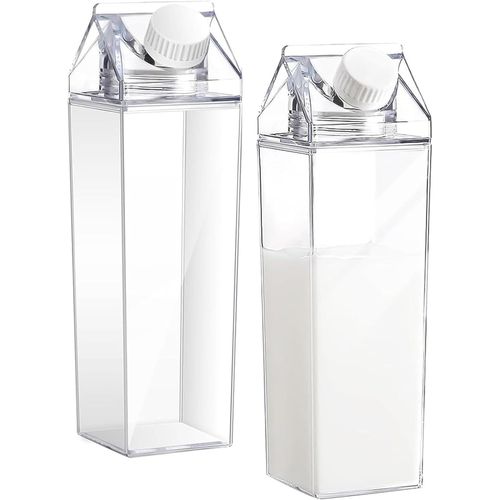 ERYI-2 Pièces Bouteille D'Eau Claire, 500 Ml De Carton Transparent Pour Le Lait, Bouteille De Jus De Fruits, Réutilisable, Pour Le Stockage De Boissons, Lait, Jus D'Orange, Bière Au Réfrigérateur