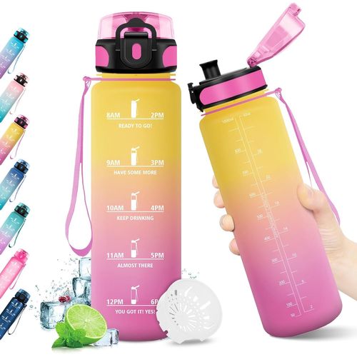 Eryi-Gourde Sport 1l, Gourde Gym Sans Bpa, Étanche Et Réutilisable, Bouteille D'eau Avec Marqueur De Temps Et Filtre, Gourdes Pour Enfant, Adulte, Garçon, Fille, L'école, Camping