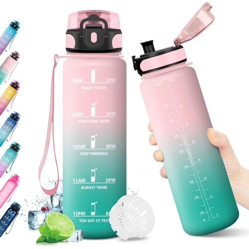 Eryi-Gourde Enfant 1l, Gourde Sport, Étanche Et Réutilisable, Bouteille D'eau Sans Bpa, Avec Marqueur De Temps, Gourdes Pour Enfant, Adulte, Camping, Fitness, Yoga, Bureau, Gym, Cyclisme