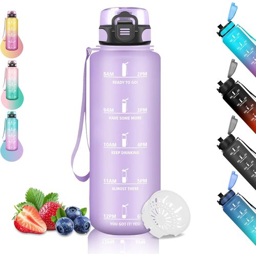 Eryi-Gourde 1.5l, Gourde Sport Avec Filtre, Gourde Motivation Avec Marqueur De Temps, Gourdes De Camping Et Randonnée, Anti Fuite, Facile À Nettoyer, Gourde Adulte Pour Running, Vélo, Musculation, Cá