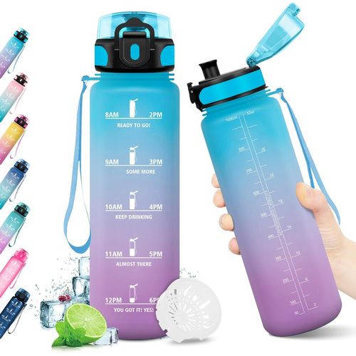 Eryi-Gourde 1l, Gourde Motivation 1l, Étanche & Réutilisable, Gourde Sport Avec Filtre Et Marqueur De Temps, Gourde Sans Bpa, Pour Enfant, Adulte, Cyclisme, Bureau, L'école, Camping