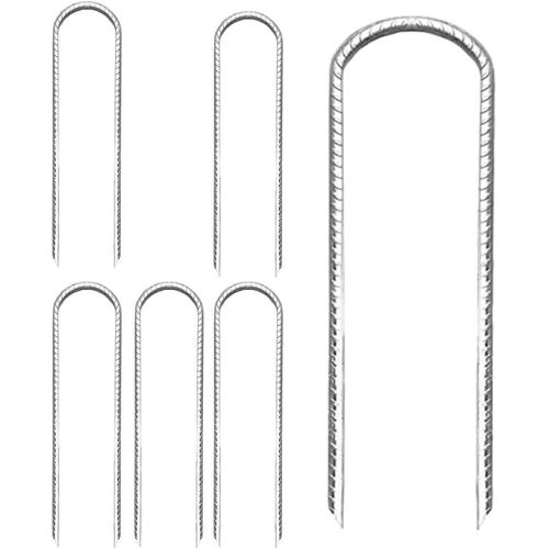 Eryi-Lot De 6 Ancrages Au Sol Pour Trampoline, Piquets D'ancrage Au Sol, Piquets De Jardin, Pour Toile Anti-Mauvaises Herbes, Toile De Jardin, Clôture Et Camping (6, En Forme De U Argenté)