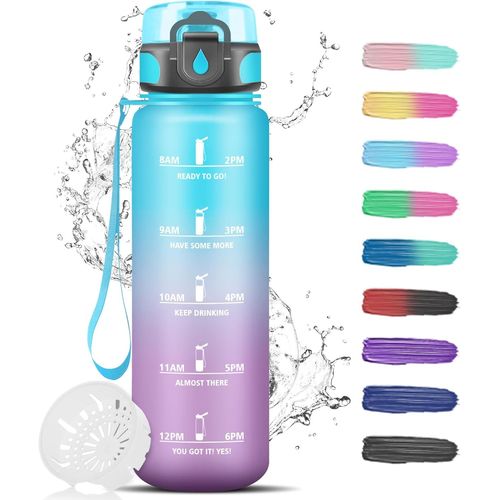 Eryi-Gourde, Bouteille D'eau 1l, Gourde Motivation Anti Fuite, Gourde Graduée Pour 1 Journee, Facile À Nettoyer, Gourde Sport Avec Marqueur De Temps, Gourde Plastique Pour Running, Extérieur, Bleu-Vi