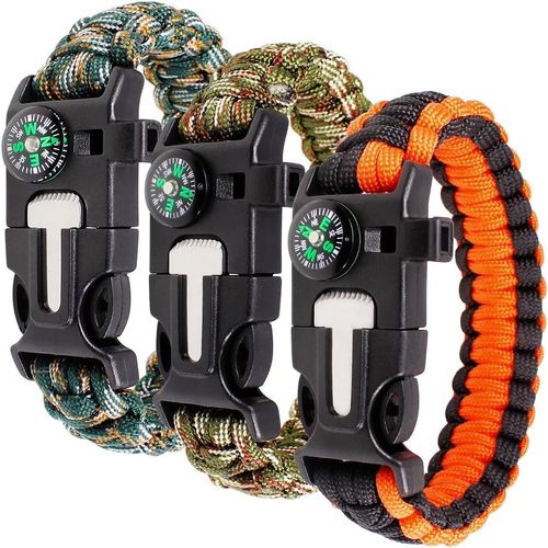 Eryi-Paracord Bracelet Kit Lot De 3 Pour La Survie En Plein Air, Anastasia 9 Pouces Survival Gear Kit Avec Boussole Intégrée, Allume-Feu, Urgence Couteau & Whistle.