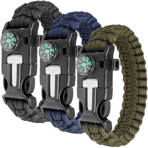 Eryi-Paracord Bracelet Kit Lot De 3 Pour La Survie En Plein Air, Anastasia 9 Pouces Survival Gear Kit Avec Boussole Intégrée, Allume-Feu, Urgence Couteau & Whistle.