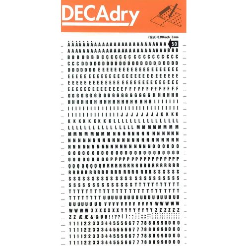 Decadry Lettres Et Chiffres Transferts (1 Feuille) Dd50f 3 Mm Noir