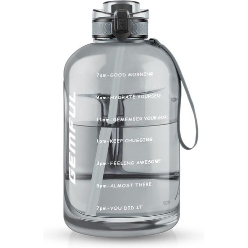Eryi-Bouteille D'eau De 3 Litres Avec Paille Et Marquages De Temps Motivants Sans Bpa Grande Gourde Pour Le Sport Anti-Fuite De 3 L Pour Fitness Gym Camping (Gris)