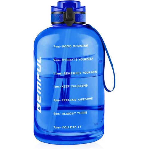 Eryi-Bouteille D'eau De 3 Litres Avec Paille Et Marquages De Temps Motivants Sans Bpa Grande Gourde Pour Le Sport Anti-Fuite De 3 L Pour Fitness Gym Camping (Royal Blue)