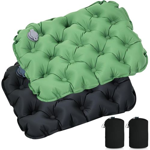 ERYI-2 Pièces Coussin Gonflable: Coussin De Voyage Ultra Léger, Coussin De Camping, Coussin Portable Pour Camping Activités De Plein Air Randonnée Voiture Avion Plage Concerts Tribune (Noir+Vert)