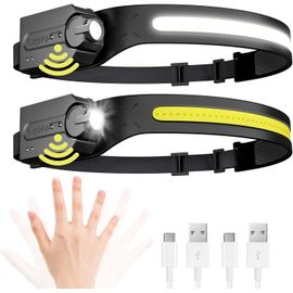 Eryi-Lampe Frontale Rechargeable Led, Ultra Puissante Torche Frontale Avec 5 Modes D`Éclairage Détecteur De Mouvement, 230°Cob Faisceau Large & Réglable Spotlight Pour Camping, Pêche