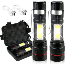 Eryi-Lampe Torche Led Ultra Puissante -2pcs 2000 Lumens Lampe Torche Rechargeable,Ip65 Étanche Lampe Tactique,3 Modes Lampe Torche Usb Avec Boîte En Plastique,Lampe De Poche Pour Camping Randonnée Ur