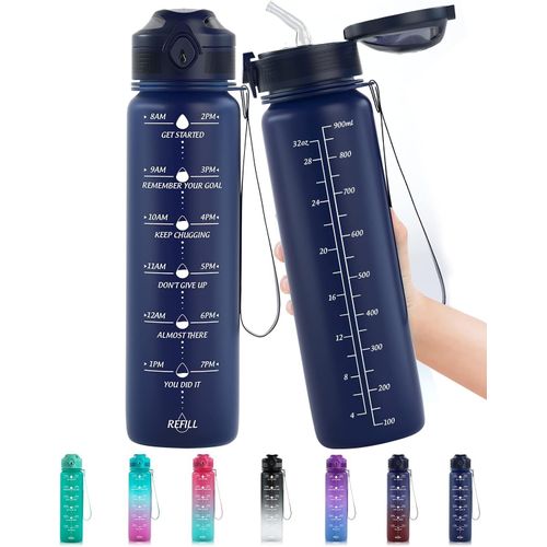 Eryi-Gourde 1l Sport, Bouteille D'eau Avec Paille Et Marqueur De Temps, Tritan Plastique Sans Bpa, Gourde Reutilisable Pour Enfant, Adulte, Camping, Running, Randonnée