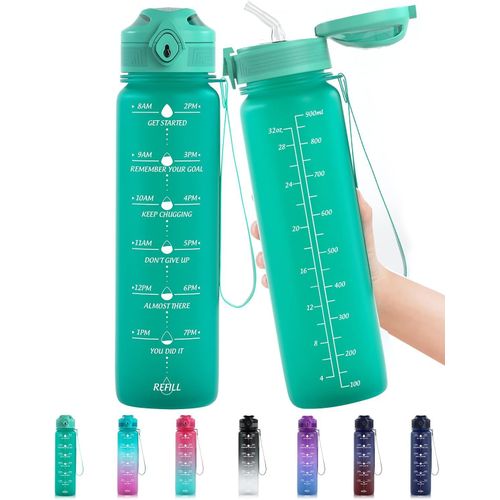Eryi-Gourde 1l Sport, Bouteille D'eau Avec Paille Et Marqueur De Temps, Tritan Plastique Sans Bpa, Gourde Reutilisable Pour Enfant, Adulte, Camping, Running, Randonnée