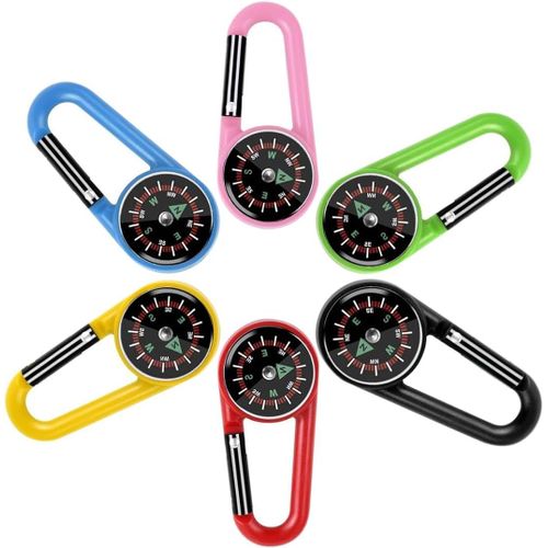 Eryi-6 Pièce Boussoles Avec Mousqueton 2 En 1 Compass Mini Camping Multicolore Boussole Pour Enfants Boussole Nautique Petit Porte-Clés Avec Boussole Et Mousqueton Pour Randonnée Camping
