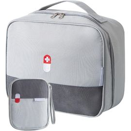 Eryi-2 Pièces Grande Capacité Sac À Médicaments Sac À Pharmacie De Voyage, Sac De Premiers Secours Imperméable, Rangement De Médicaments Sac Médical Portable Pour Ecole/Voyage/Domicile (Gris) 