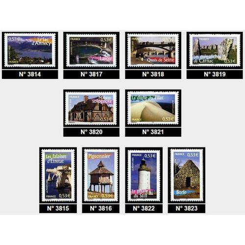 France 2005, Très Belle Série Complète Neuve** Luxe La France À Voir, Portraits De Régions, Très Beaux Timbres Yvert 3814 À 3823, Le Lac D'annecy, Un Lavoir, Les Quais De Seine, Maison Solognote...